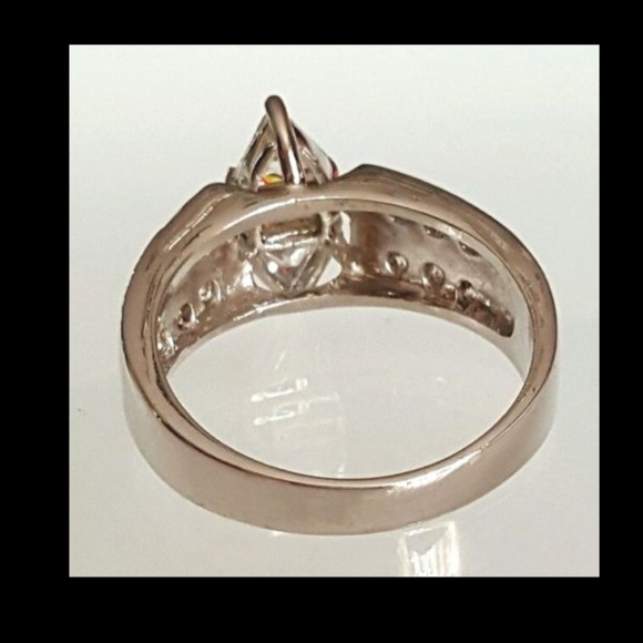 Silver Cubic Zirconia Solitaire  Ring Size 10 Marquise Cut - Picture 6 of 9